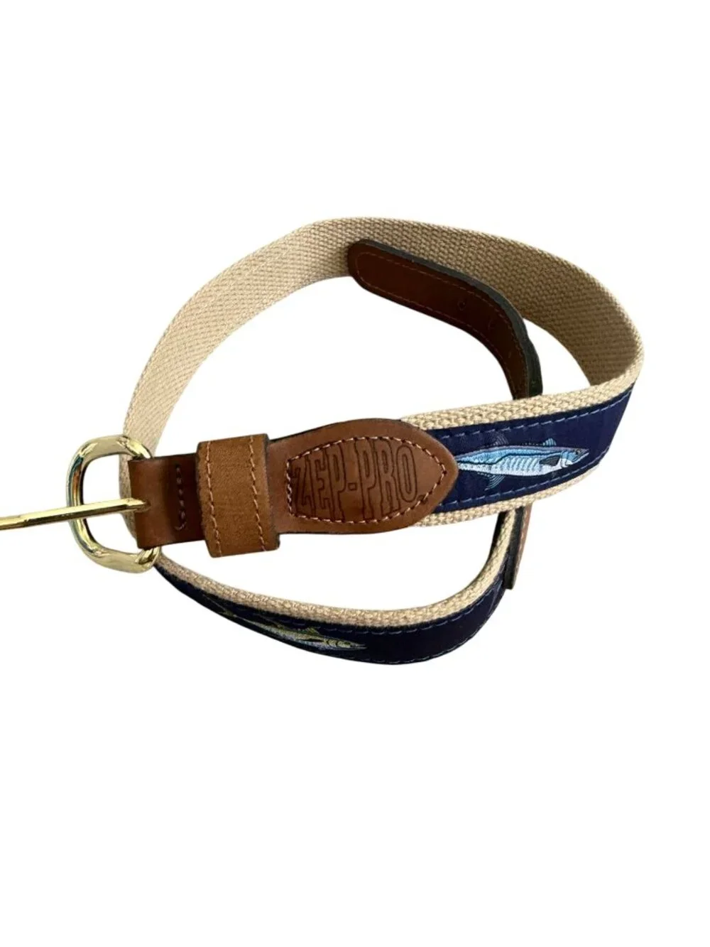ZEP PRO Men’s Navy Blue Green Fish Canvas Belt Size 30